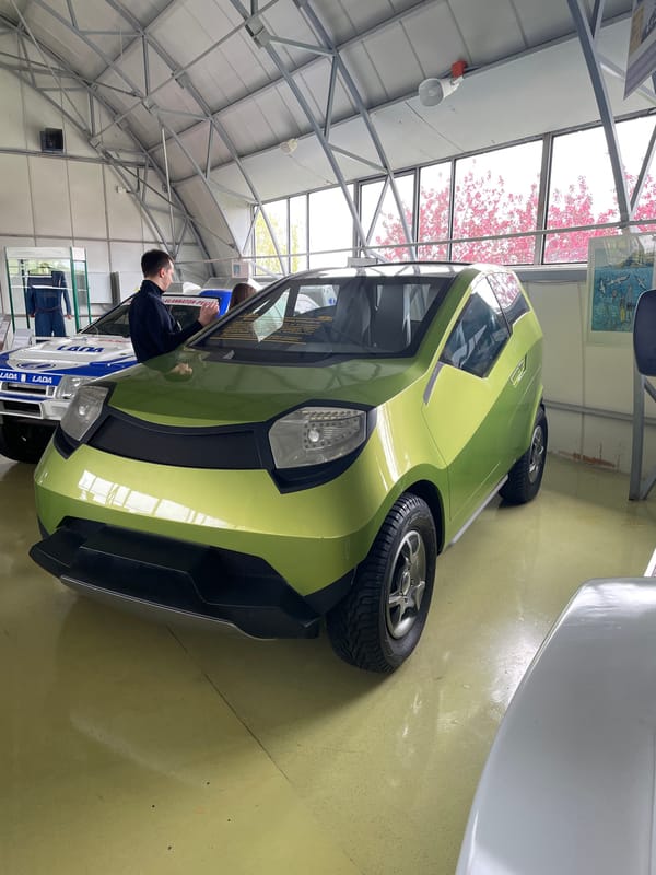 Visitor documents Lada museum and military exhibits in Tolyatti