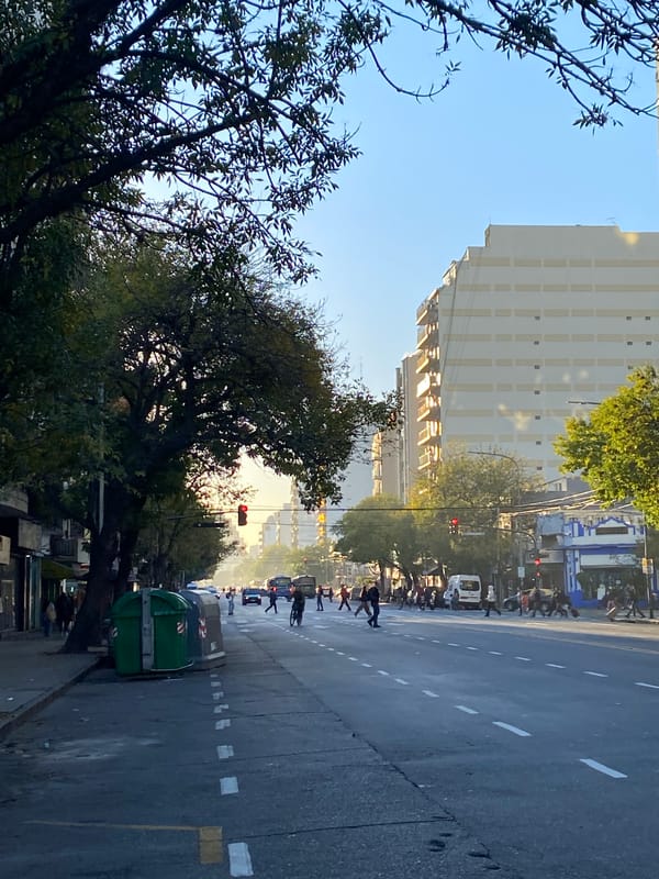 Street scene captured in Buenos Aires shows building, tree