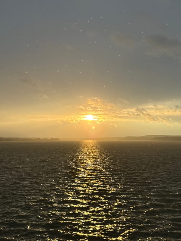 Golden sunset over choppy water near Votkinsk, Russia