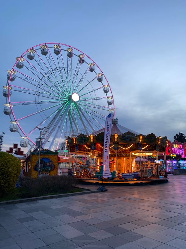 Evening Ferris wheel ride captures Sofia cityscape, police presence