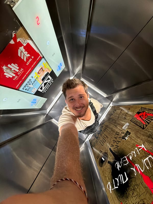 Everyday moments captured in Kerobokan: elevator selfie, nighttime motorbike rides