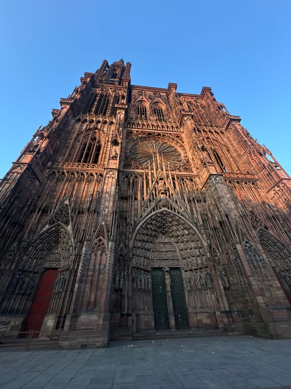 Tourist documents Strasbourg Cathedral, catches movie in theater