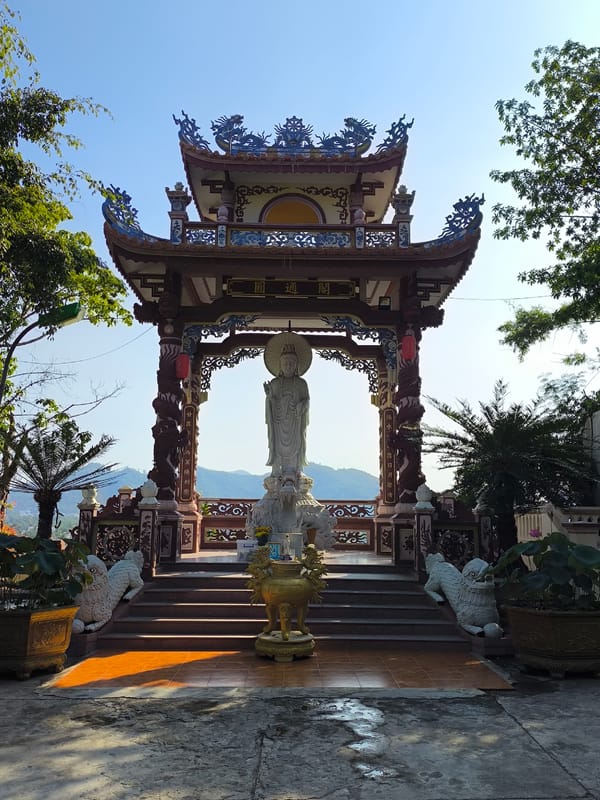 Buddhist temple complex in Nha Trang, ornate details and city views