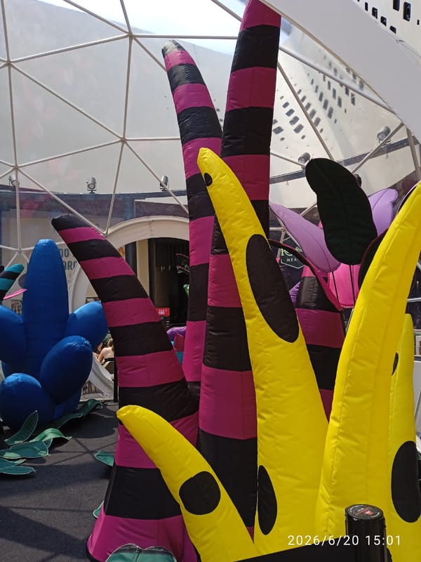 Porsche showroom, inflatable art, and Milan's modern skyline