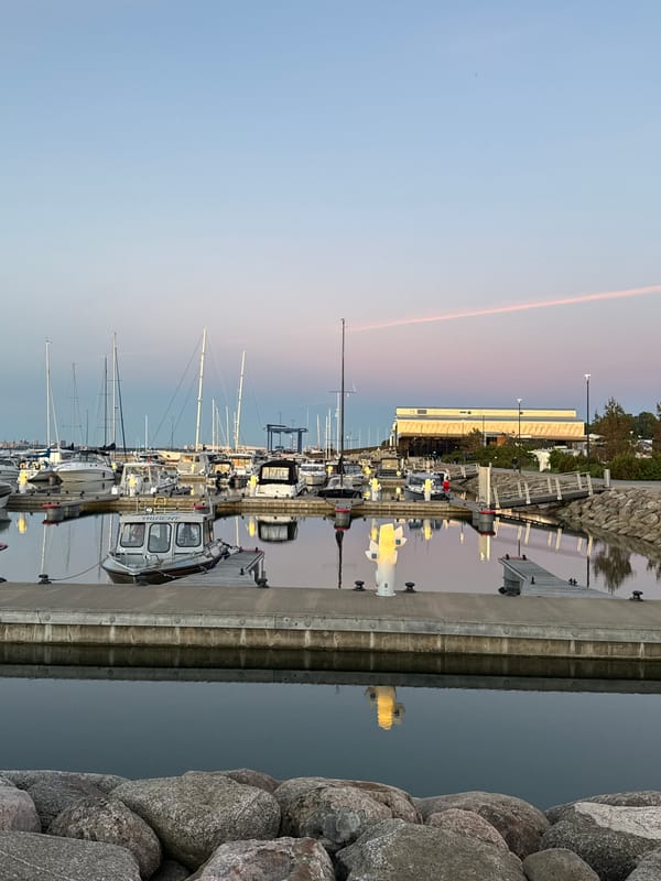 Tallinn's Pirita Marina at golden hour, boats and bar life