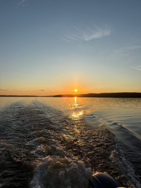 Sunset documented from moving boat on Votkinsk Reservoir, Russia