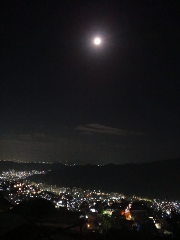 Moonlit Caracas captured in nighttime observations across city valley
