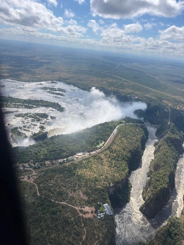 Aerial view captures Victoria Falls waterfall in Zimbabwe