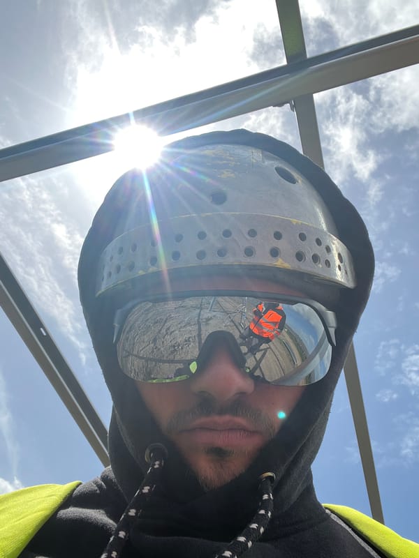 Man in helmet and sunglasses photographed in Grange Ville