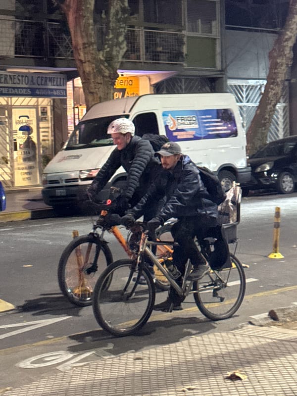 Two cyclists spotted on Buenos Aires street Thursday evening