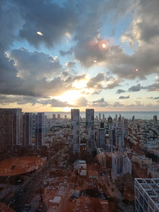 Sunset views of Tel Aviv skyline captured from elevated positions