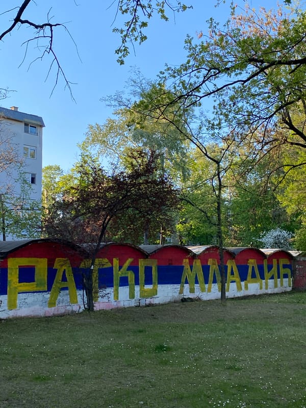 Serbian flag-inspired wall art spotted in Subotica park