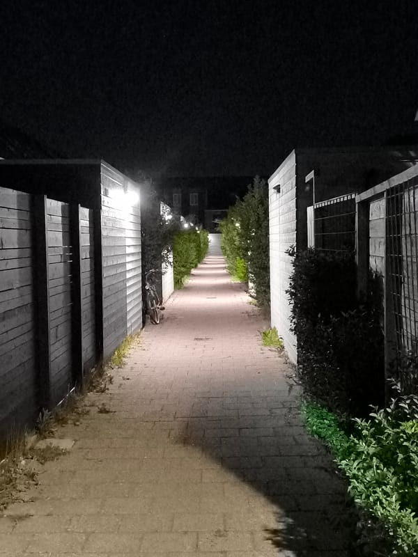 Nighttime alleyway observed in Alkmaar, Netherlands