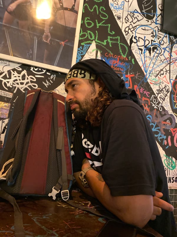 Late night at a graffiti-lined Barcelona bar