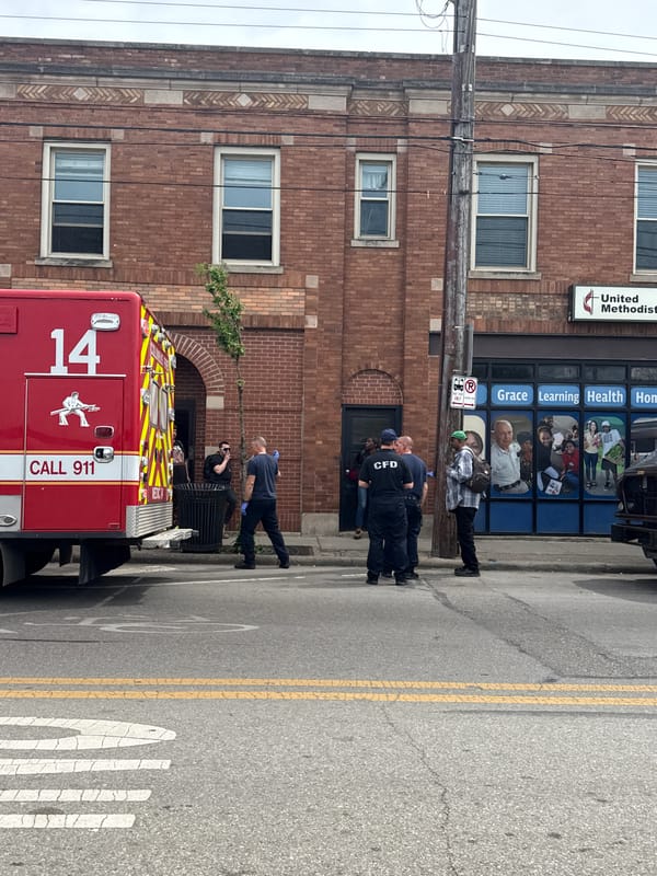 Ambulance spotted outside United Methodist Church in Columbus
