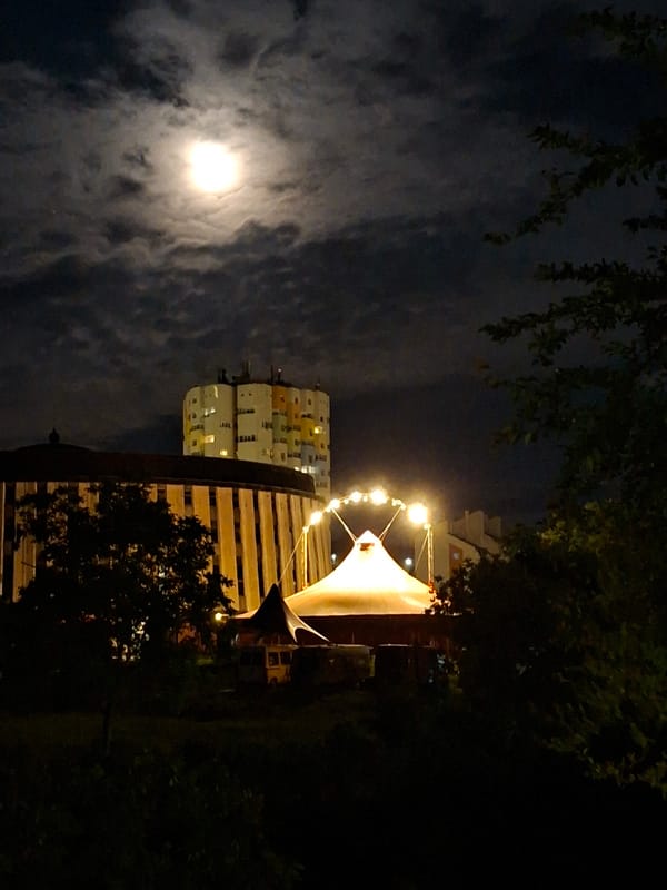 Nighttime scenes captured around Gabrovo, Bulgaria under cloudy full moon
