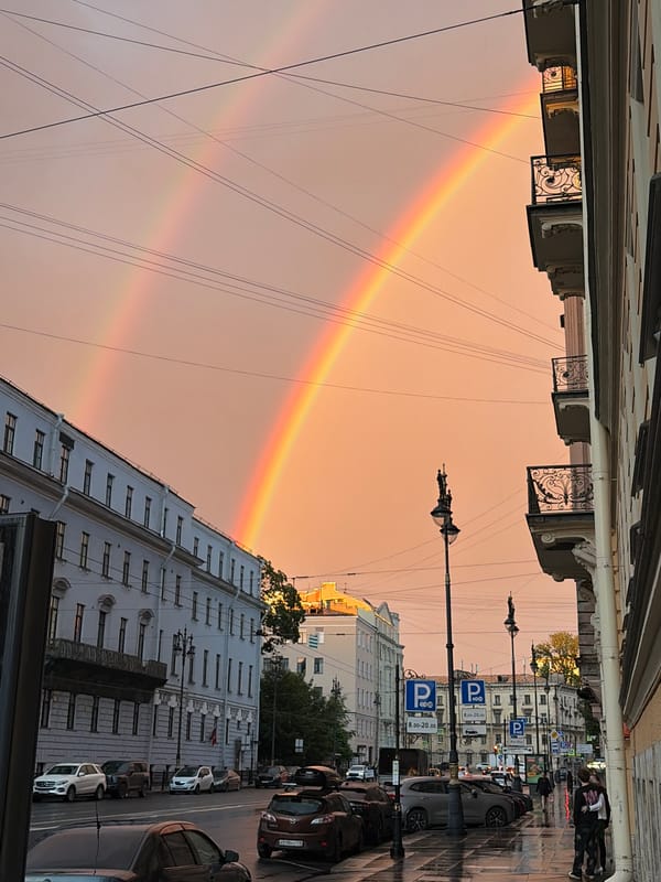 Double rainbow lights up Saint Petersburg after an evening rain
