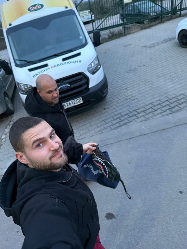 Two men with branded van in Lozen Bulgaria