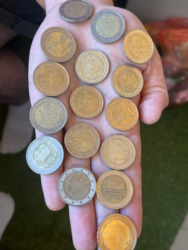 Collection of 16 commemorative 2 Euro coins documented in Plovdiv