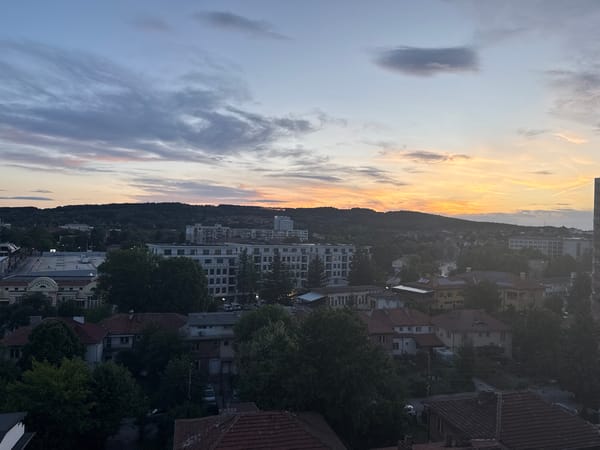 Twilight view captured over Pernik residential area, Bulgaria