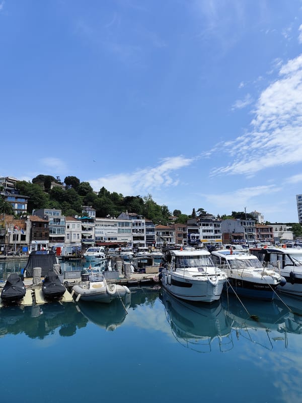 Sunny morning captured at Sarıyer marina, Turkey waterfront scene