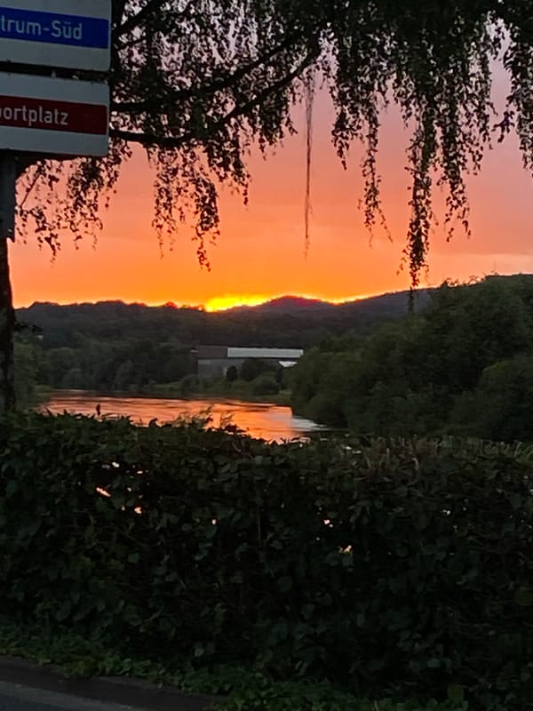 Sunset over the Weser River in Rinteln, Germany
