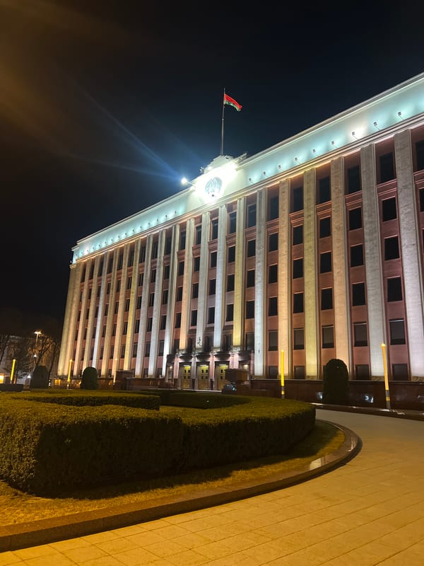 Evening photography captures illuminated government district in Minsk