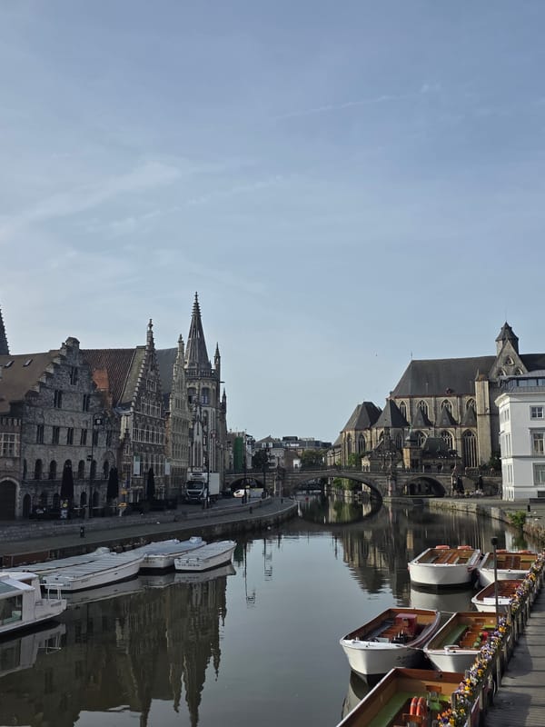 Morning views of Ghent's Gothic architecture and waterfront documented