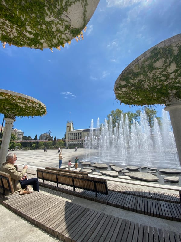 Modern vine-covered fountain documented in Yalta public square