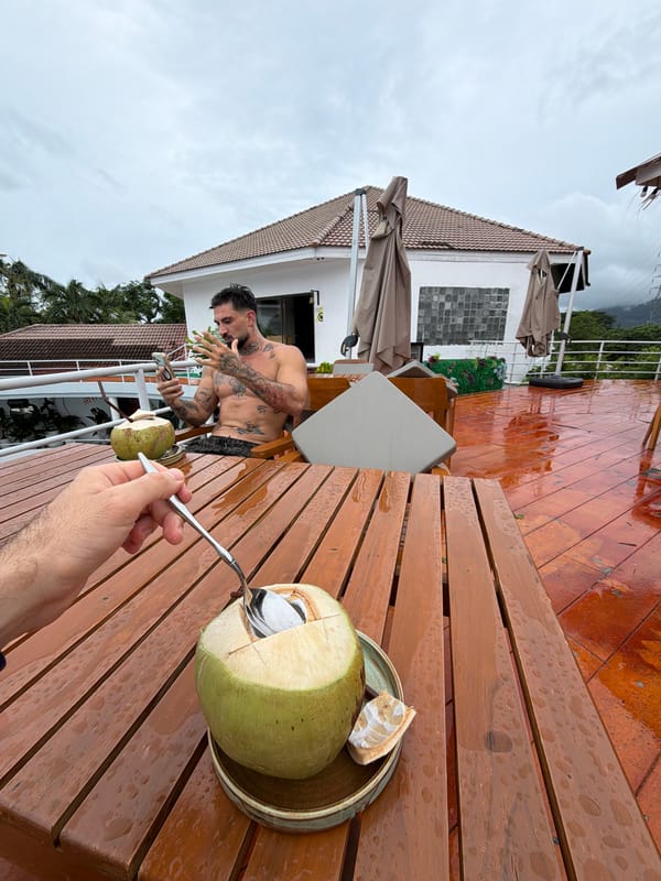 Coconut meal shared at table in Ratsada, Thailand