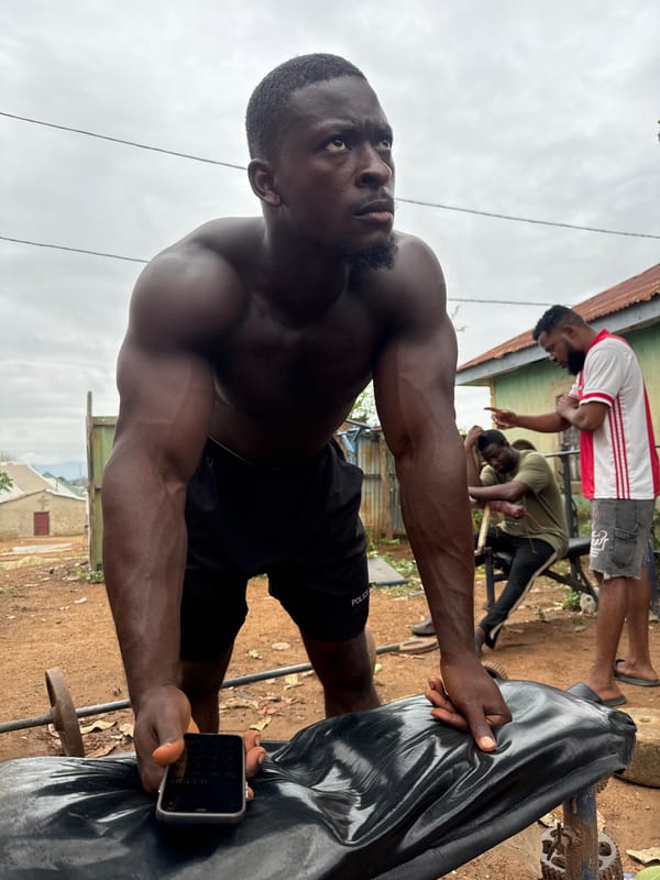 Morning workout session captured at outdoor gym in Nigeria