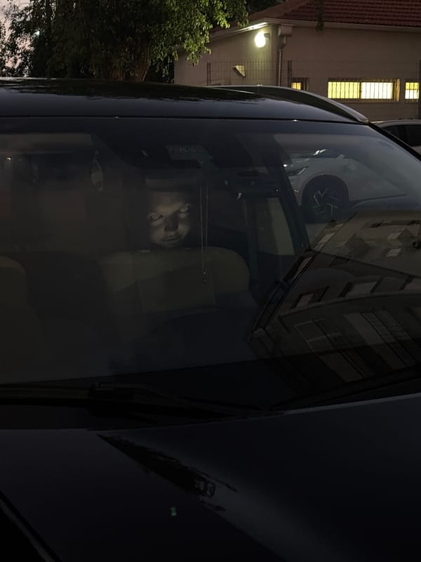 Vehicle window photographed at night in Bat Yam, Israel