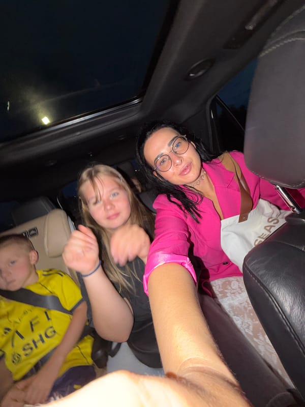 Nighttime car ride with children captured in Veliky Novgorod