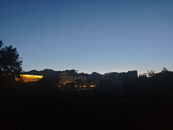 Twilight illuminates building complex in Shapingba District, China