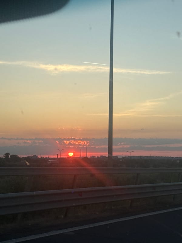 Sunset observed from highway near Arad, Romania