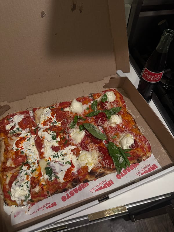 New Yorker shares quiet pizza evening with aging dog