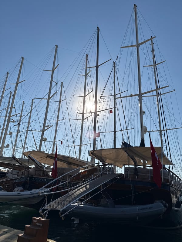 Bodrum harbor life: gulets, sailboats, and waterfront streets