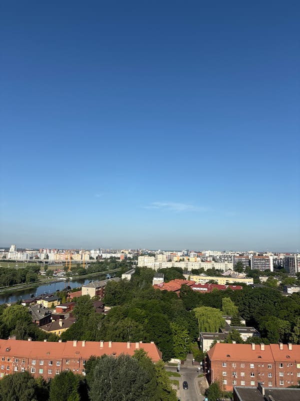 Kaliningrad cityscape and waterfront from the air, clear summer day