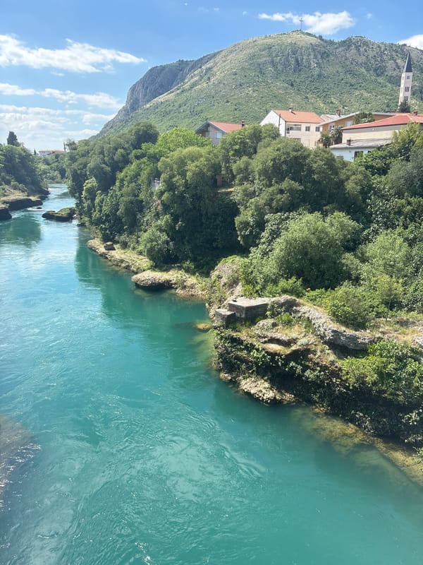 Morning documentation of Neretva River scenes in Mostar