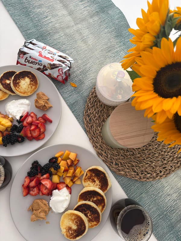 Morning breakfast scene with sunflowers observed in Bat Yam