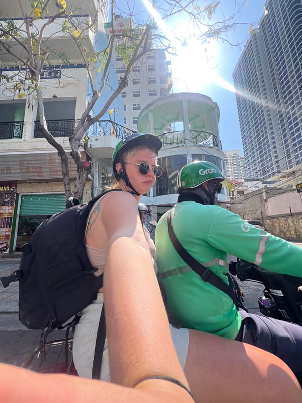 Grab motorcycle taxi ride documented in Nha Trang