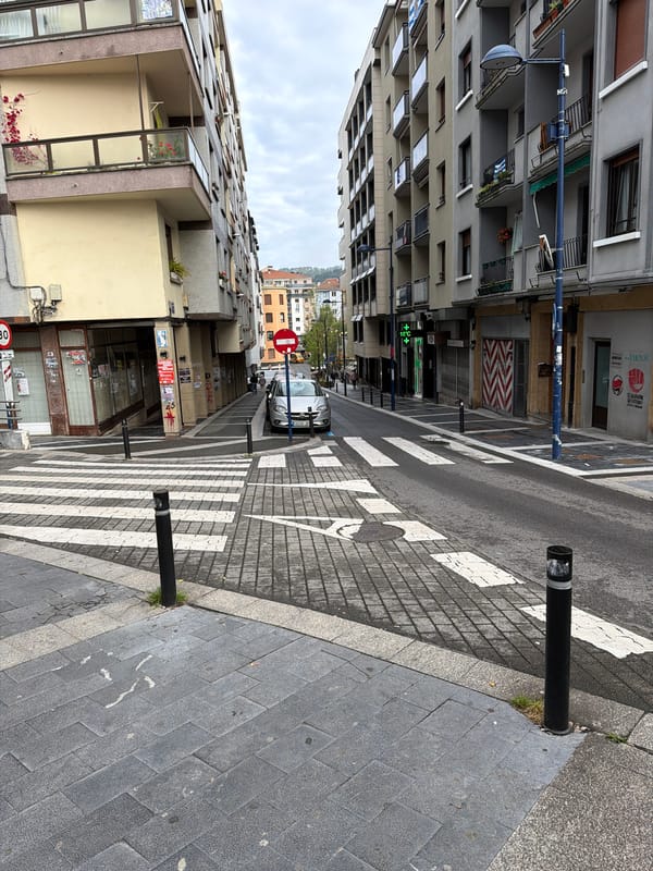 Mountain bike parked on Errenteria street near crosswalk