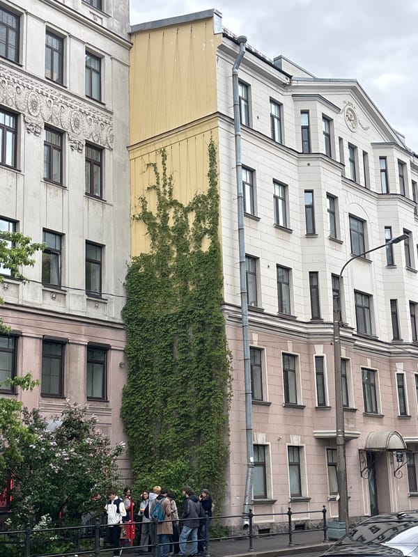 Rainy afternoon scenes documented across Saint Petersburg neighborhoods