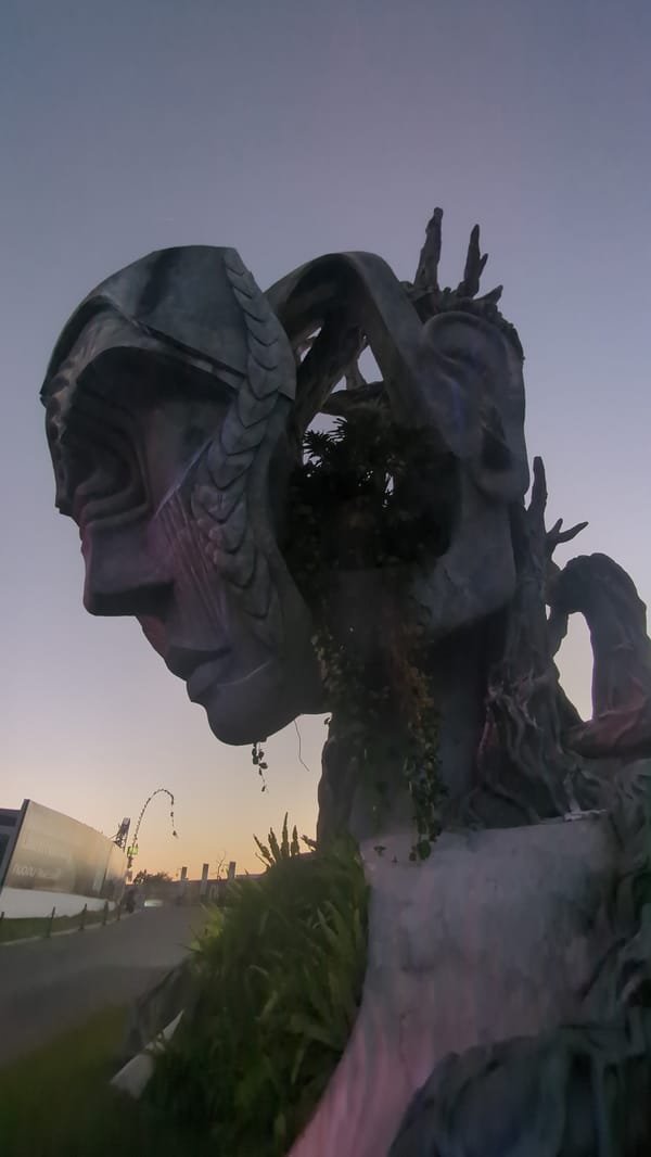 Large traditional sculptures displayed in Kediri Indonesia public space