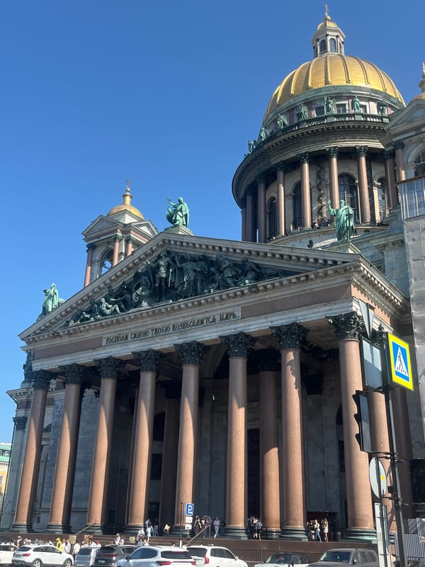 St. Isaac's Cathedral gleams under clear Saint Petersburg skies.