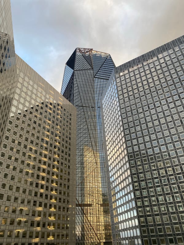 Modern office towers photographed in La Défense district