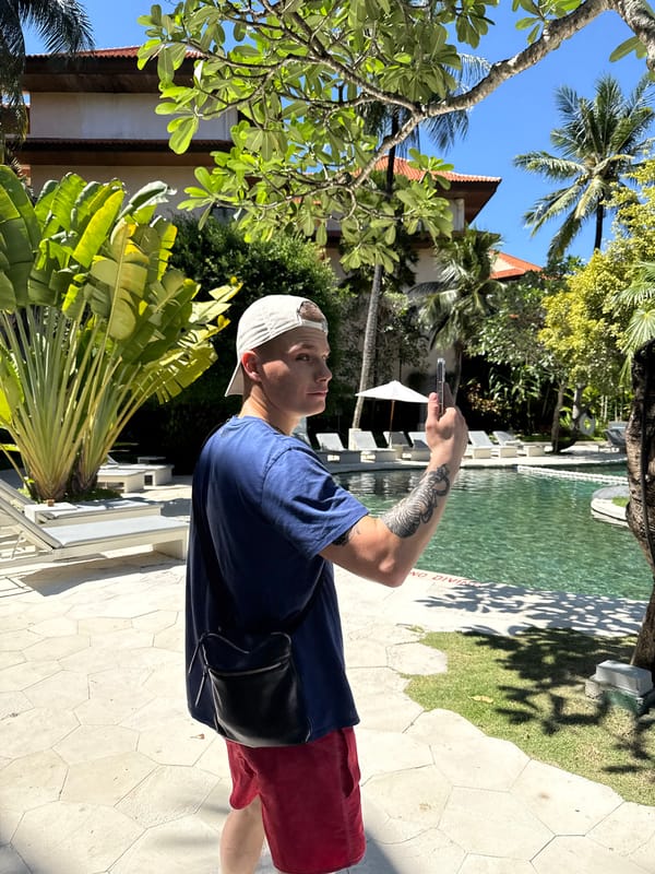 Man in casual attire spotted poolside in Indonesia