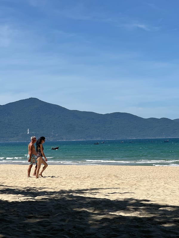 Morning beach activities captured at My Khe Beach, Vietnam