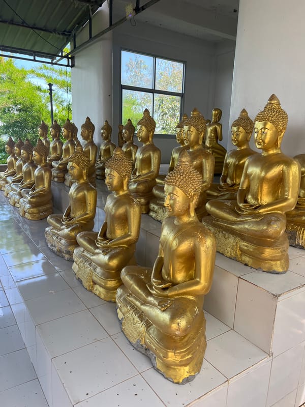 Morning temple visit with Buddha statues in Baan Thong Krut