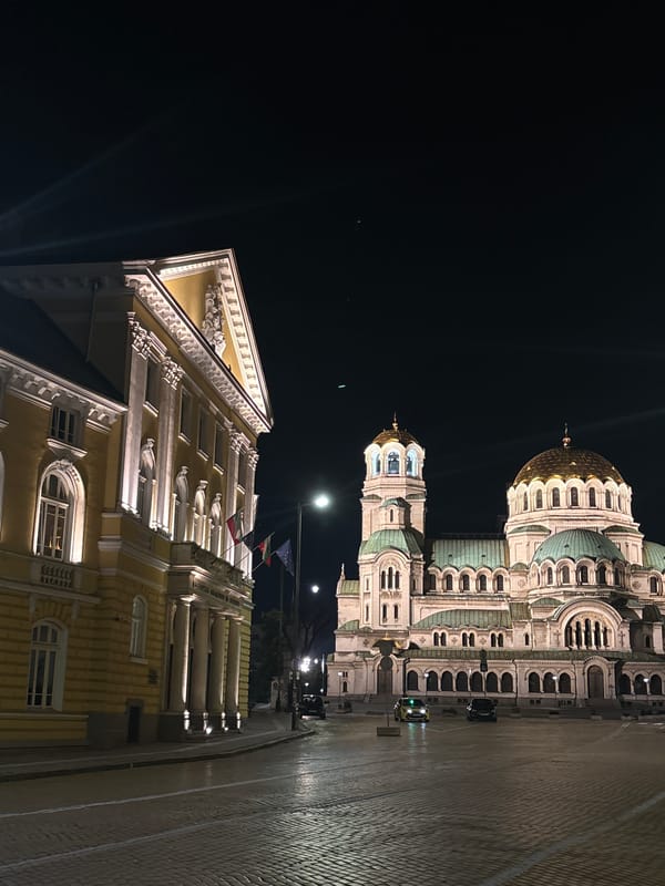 Night documentation of illuminated Sofia landmarks captured in nine minutes